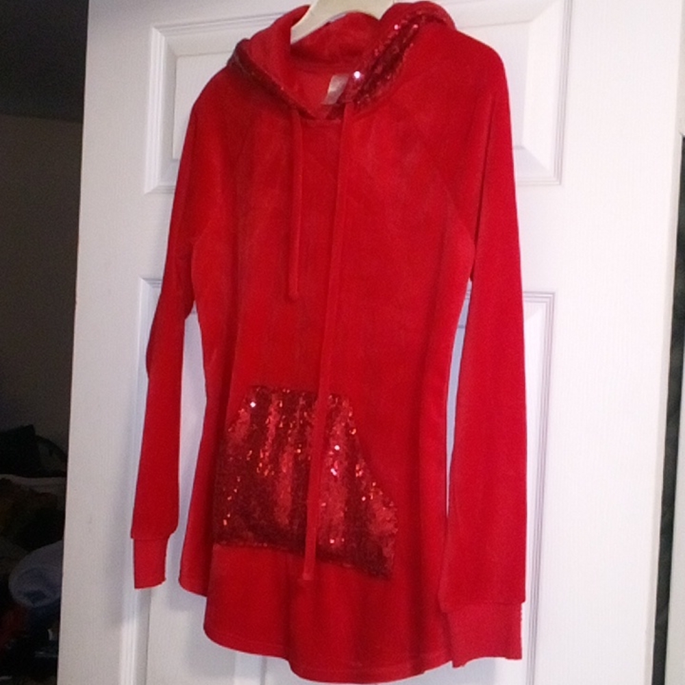 No boundaries size small Red sequence hoodie with matching facemask worn twice